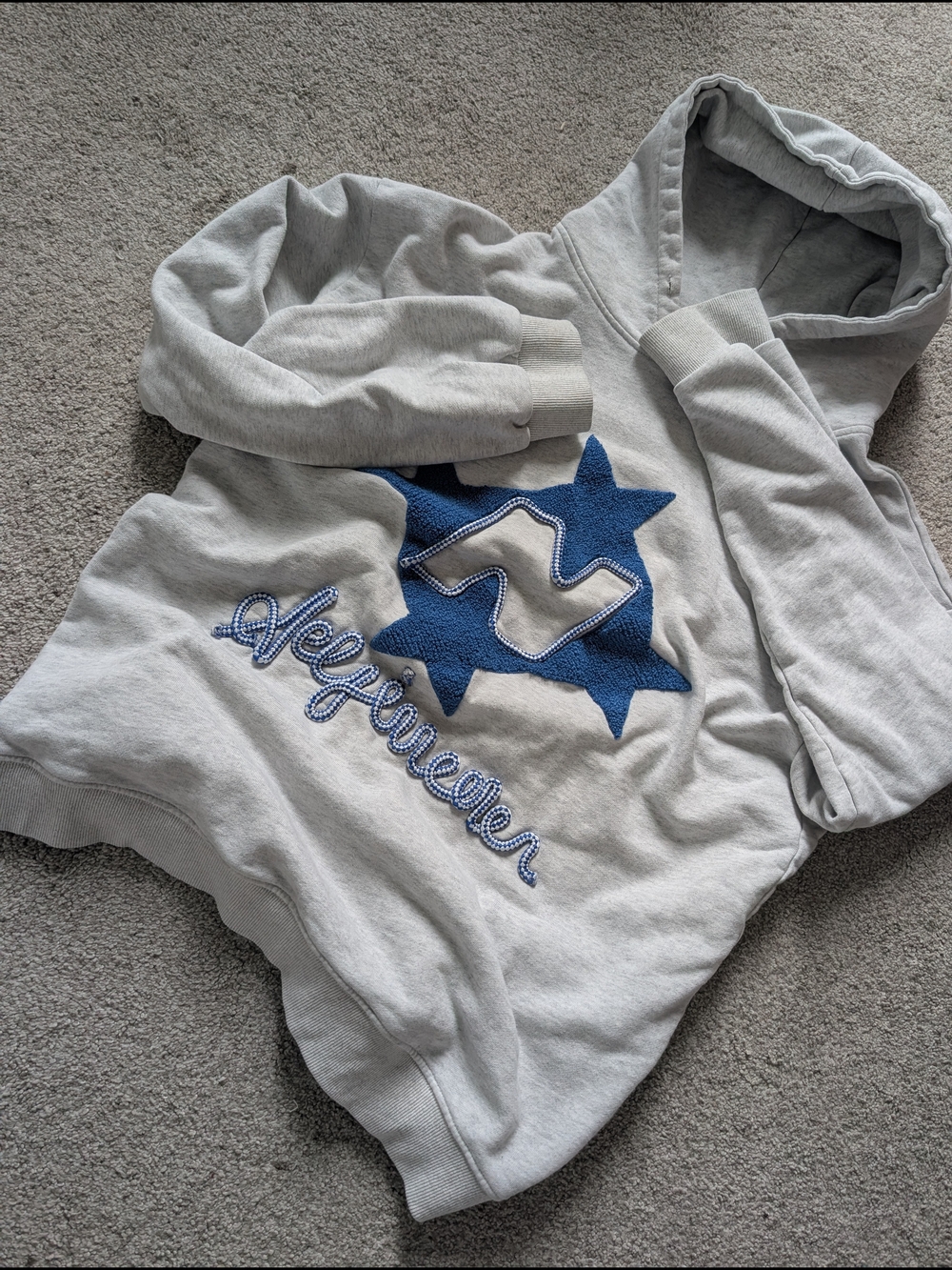 Aelfric Eden- Light Gray Hoodie with Blue Star Applique